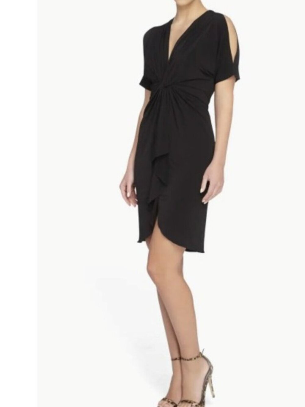 CATHERINE MALANDRINO Cold Shoulder Slinky Knit Dress Navy Blue Size 6
